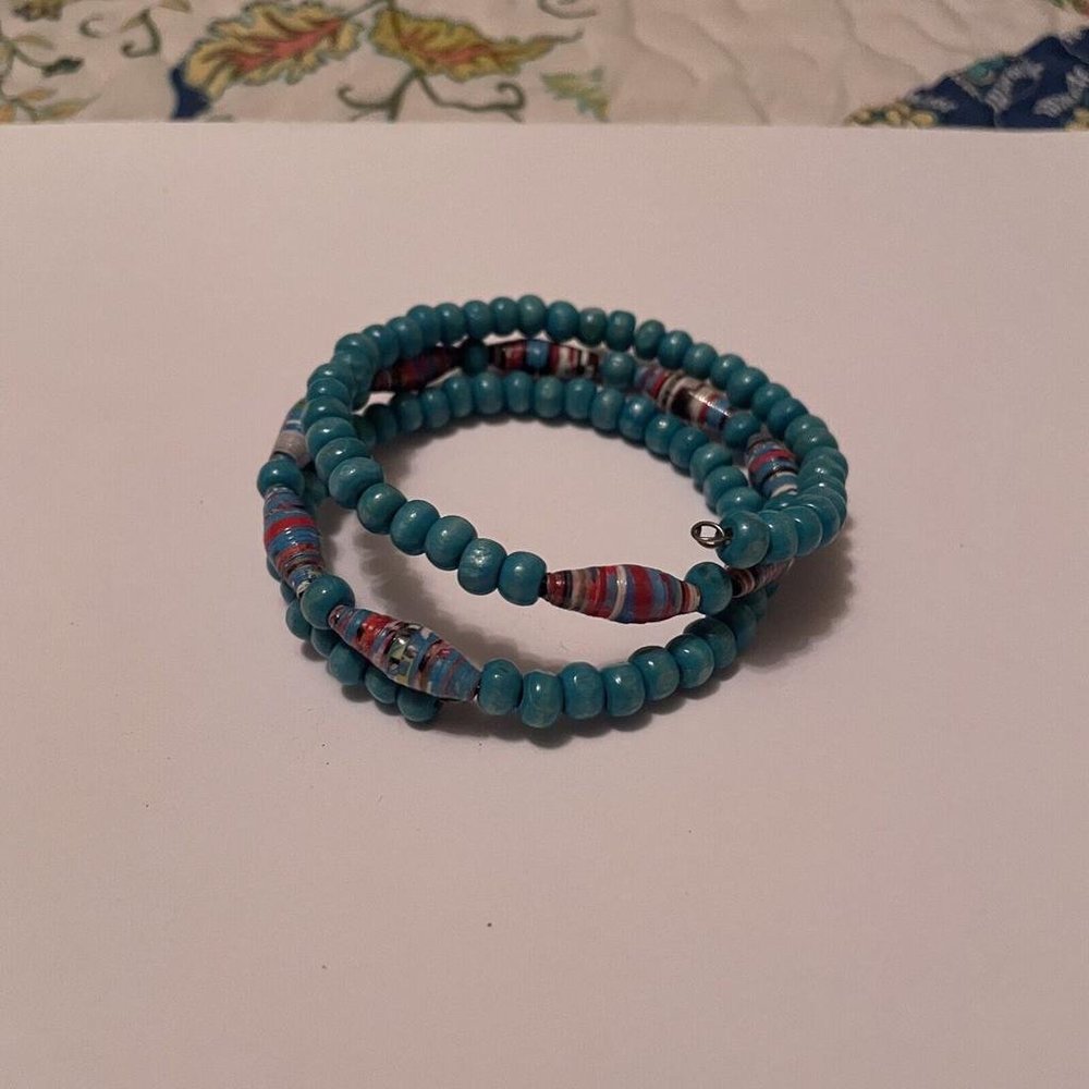 Women’s Handmade Stretchy Spiral Bracelet Beaded Blue - Wood / Paper Mache